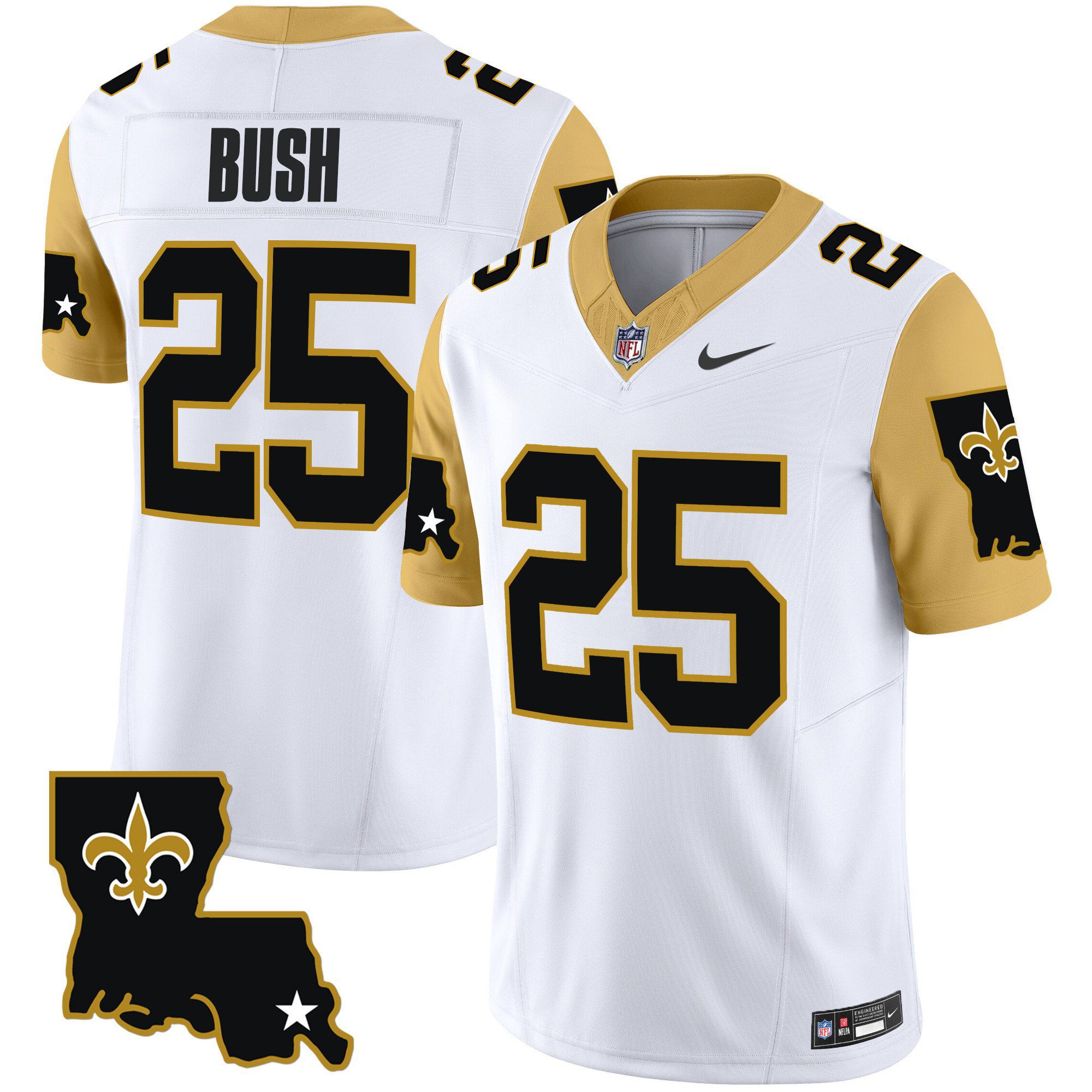 Men New Orleans Saints 25 Bush White 2024 Nike 1987 Legacy Vapor Limited NFL Jersey